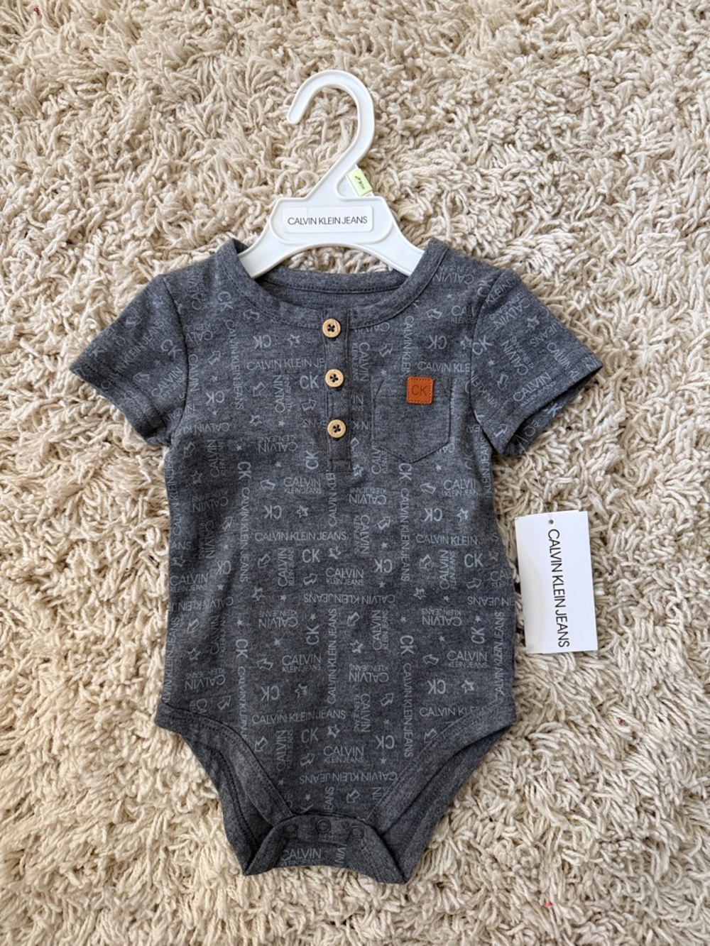 Calvin Klein Jeans Charcoal Logo Short-Sleeve Baby Bodysuit